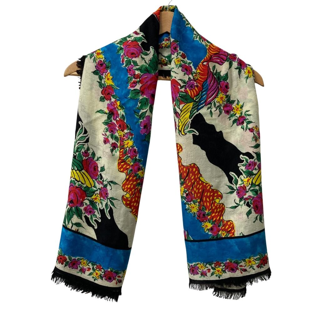 Gucci 花柄大判ストール マルチカラー 良品 GUCCI グッチ シェブロン フラワー GG 大判ストール ショール