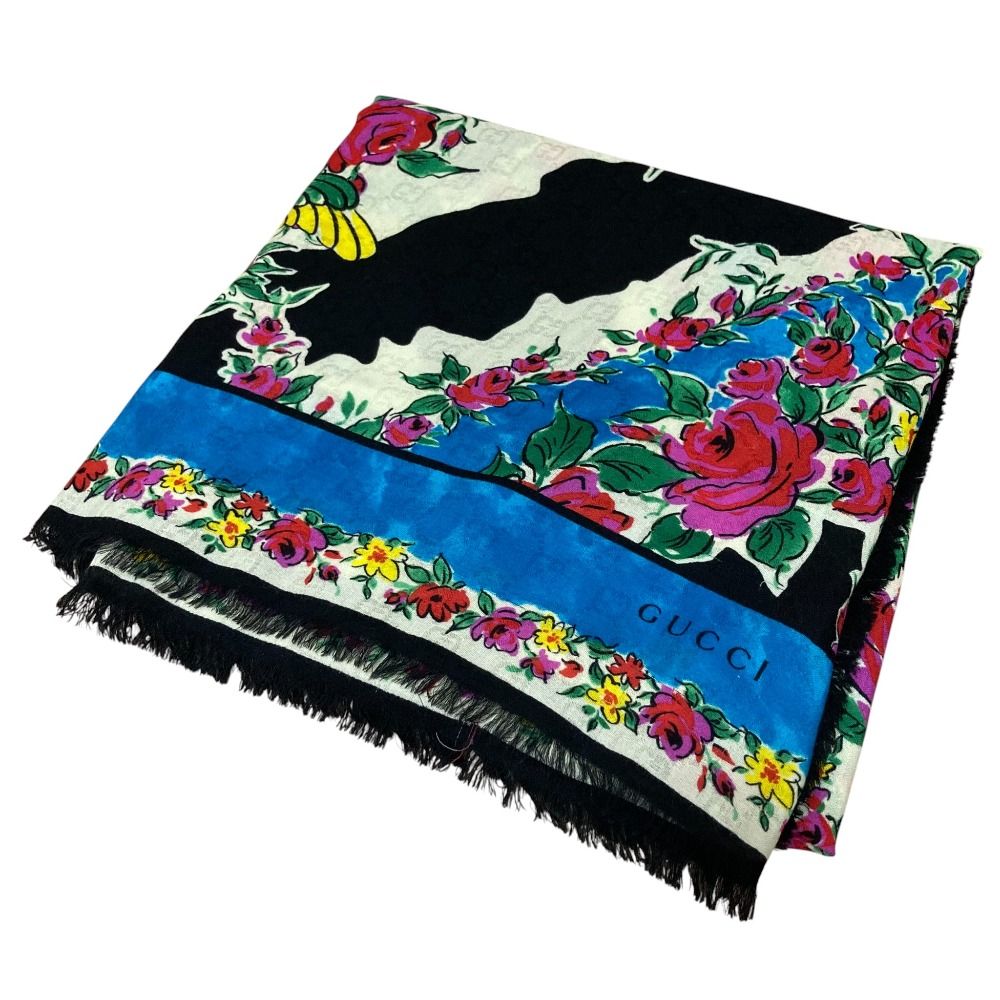 良品 GUCCI グッチ シェブロン フラワー GG 大判ストール ショール
