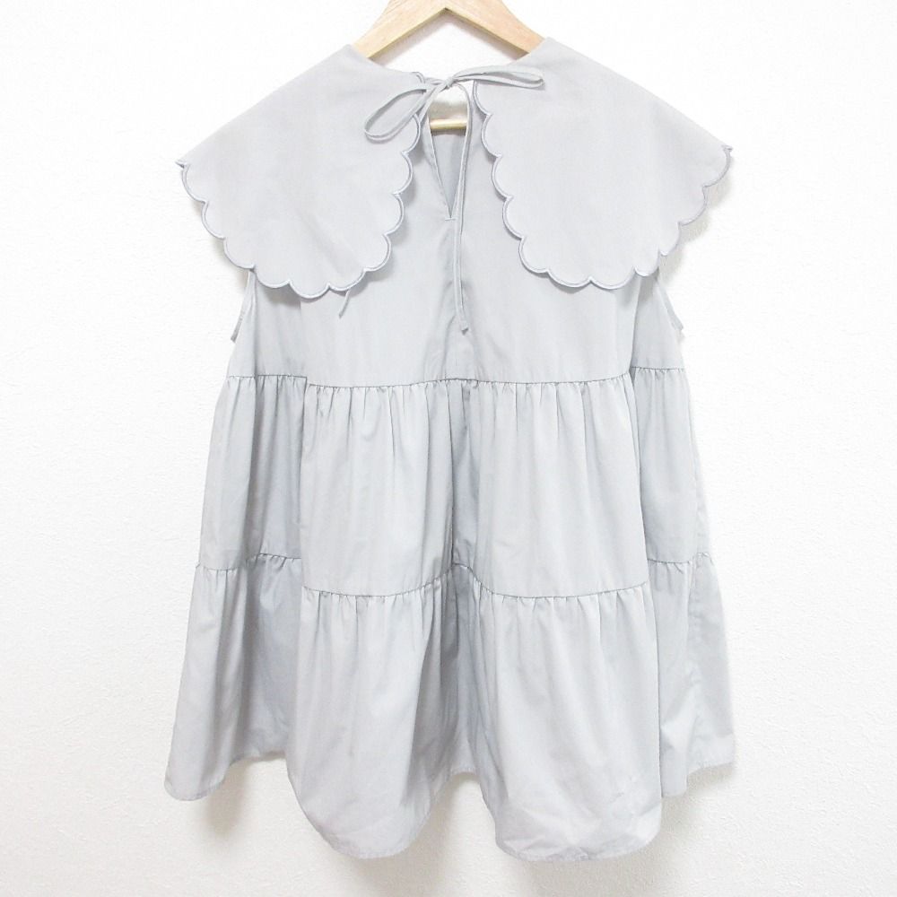 23SS yori ヨリ スカラップ ティアードブラウス YR21-23064SM サイズF グレー レディース 古着
