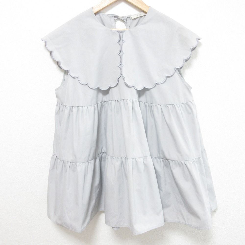 23SS yori ヨリ スカラップ ティアードブラウス YR21-23064SM サイズF グレー レディース 古着