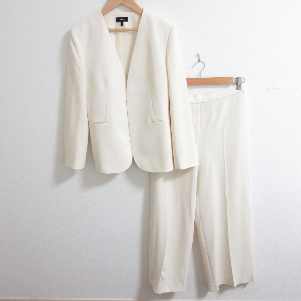25SS Theory セオリー アドミラル クレープ ノー ジャケット パンツ セットアップ サイズ4 M アイボリー レディース 古着