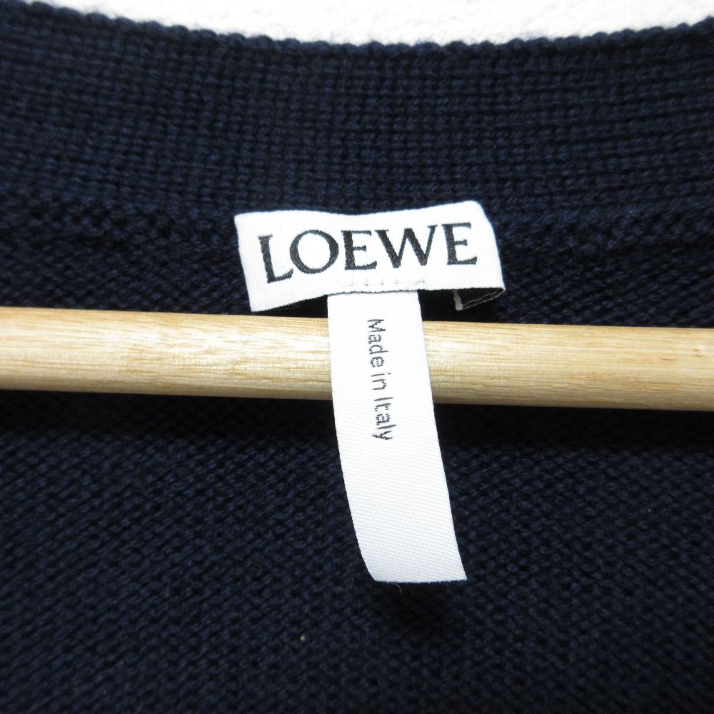  LOEWE ロエベ アナグラム刺繍 Vネックカーディガン サイズS ネイビー レディース 古着 長袖 カーディガン ボレロ アンサンブル