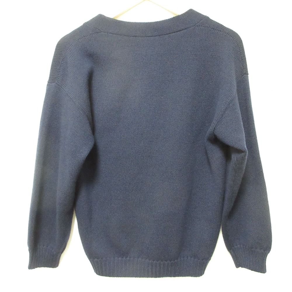 LOEWE ロエベ アナグラム刺繍 Vネックカーディガン サイズS ネイビー レディース 古着