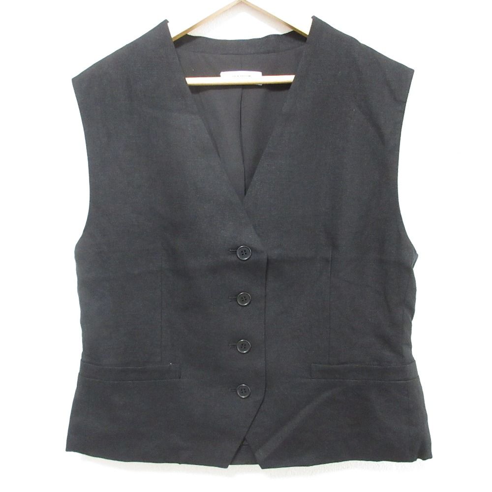 25SS HAUNT ハウント LINEN VEST リネンベスト ジレ サイズ38 ブラック レディース 古着