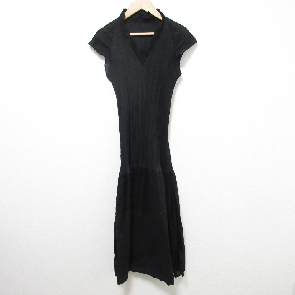 ISSEY MIYAKE FETE イッセイミヤケフェット 異素材切替 プリーツ ワンピース IF72FH205 サイズ1 ブラック レディース 古着