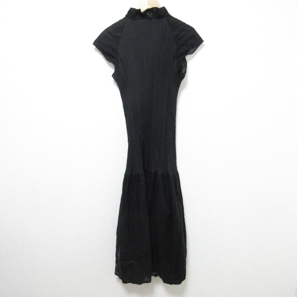 ISSEY MIYAKE FETE イッセイミヤケフェット 異素材切替 プリーツ ワンピース サイズ1 ブラック レディース 古着