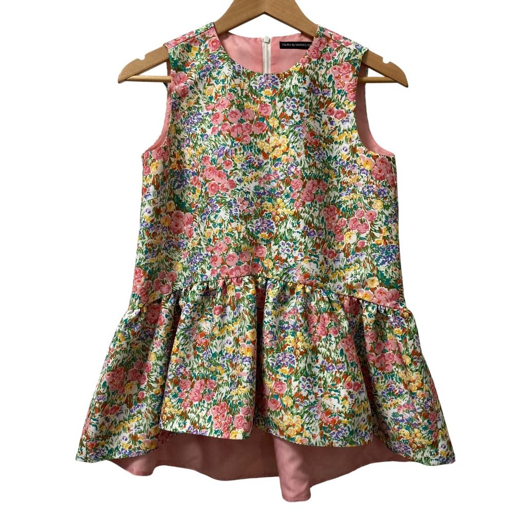 24SS TSURU by Mariko Oikawa ツルバイマリコオイカワ Matine バックリボン ブラウス BL-1249930 フリーサイズ ピンク×グリーン レディース 古着