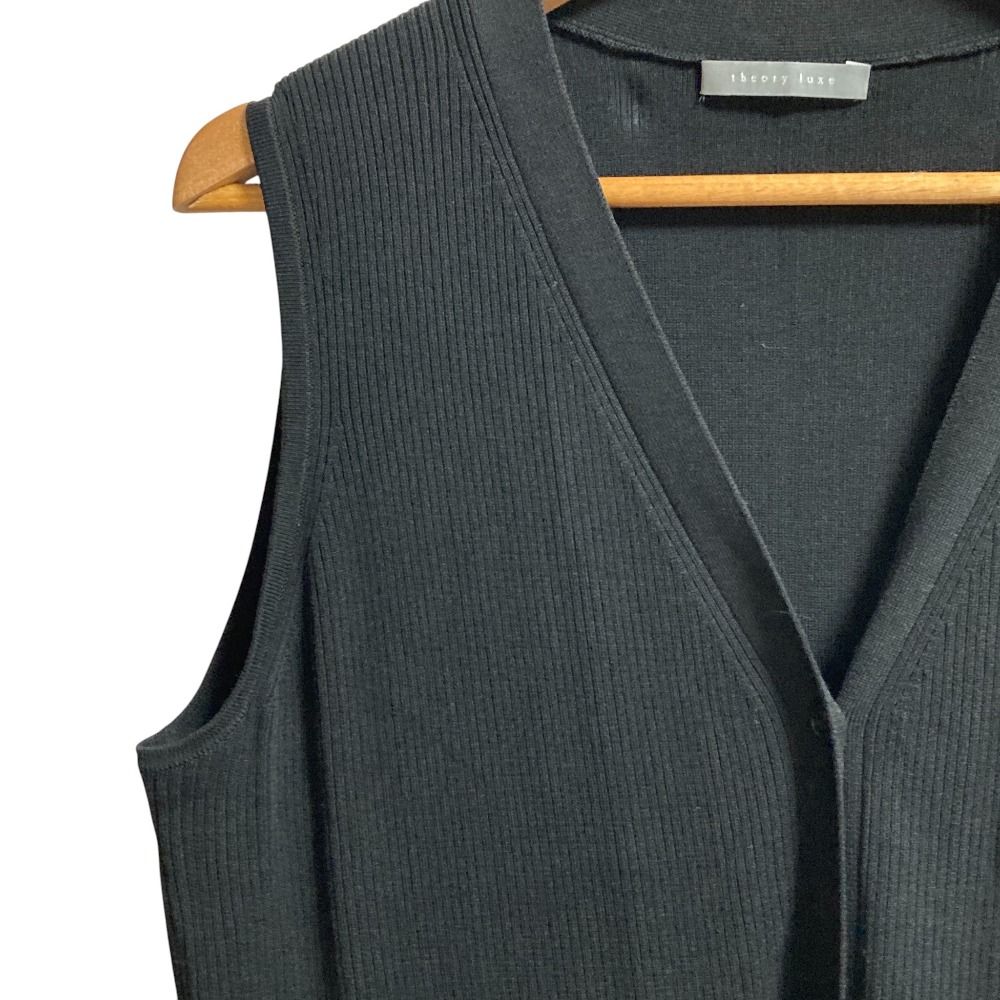22SS Theory luxe セオリーリュクス OPUS LIETO ウォッシャブル ロングジレ ベスト サイズ38 ブラック レディース 古着 WWW_MERCADOAVALIA_COM_BR