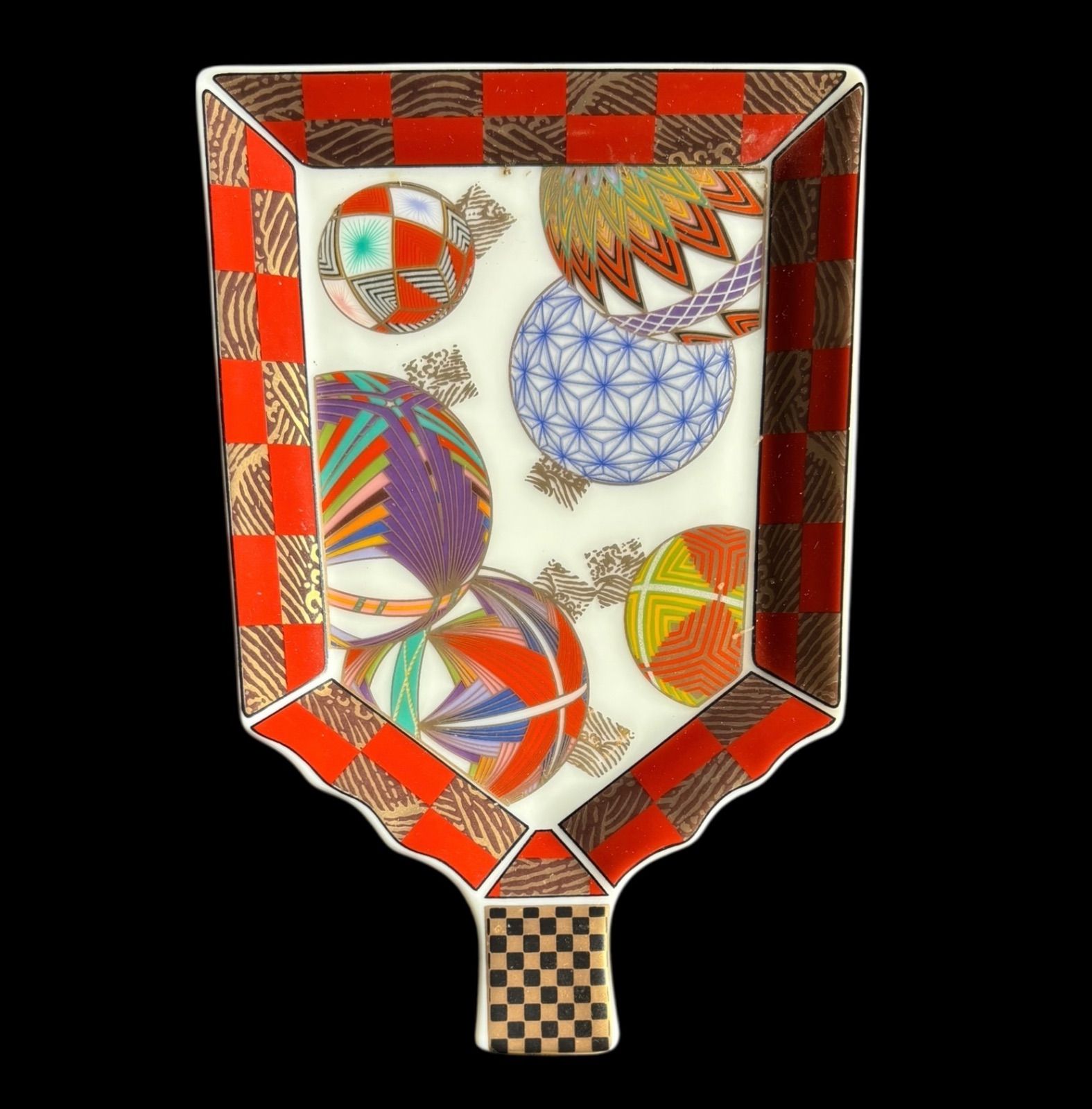 美濃焼　庫山窯　色絵手まり　羽子板皿 5枚と菓子鉢 5客セット】美濃焼 庫山窯 羽子板 手鞠市松 金彩 小皿 色絵 銘々皿