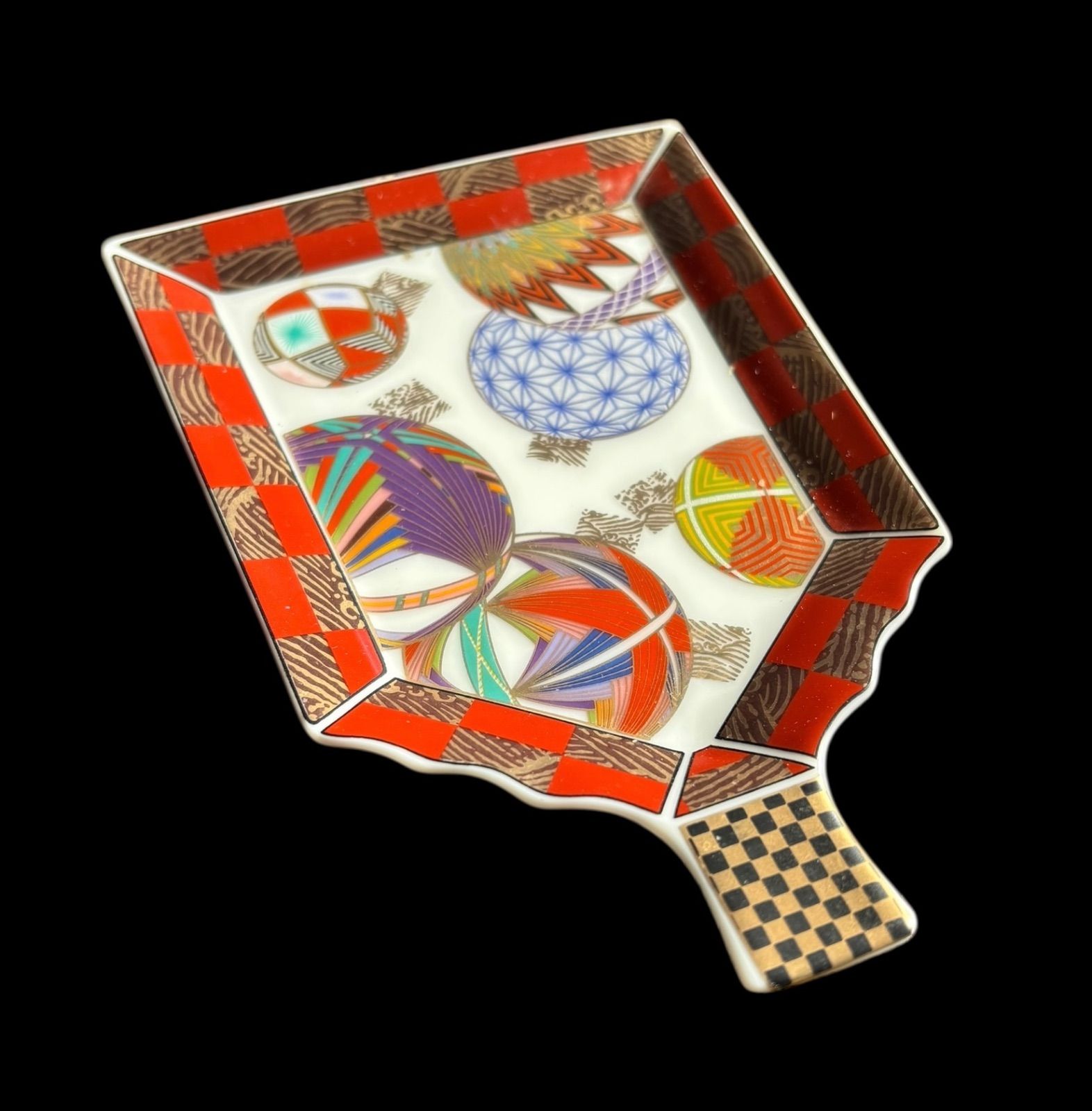 5客セット】美濃焼 庫山窯 羽子板 手鞠市松 金彩 小皿 色絵 銘々皿