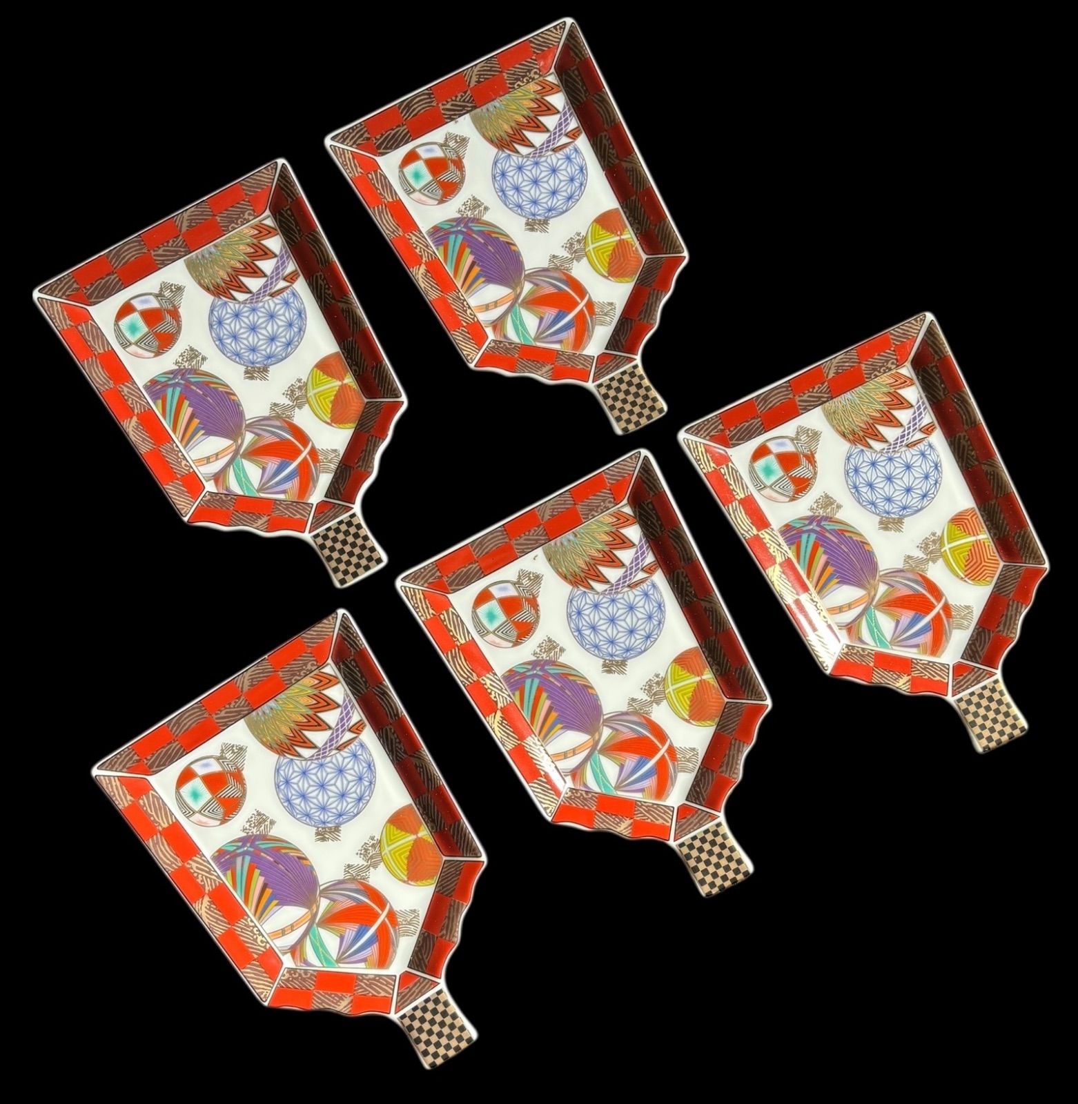 5客セット】美濃焼 庫山窯 羽子板 手鞠市松 金彩 小皿 色絵 銘々皿