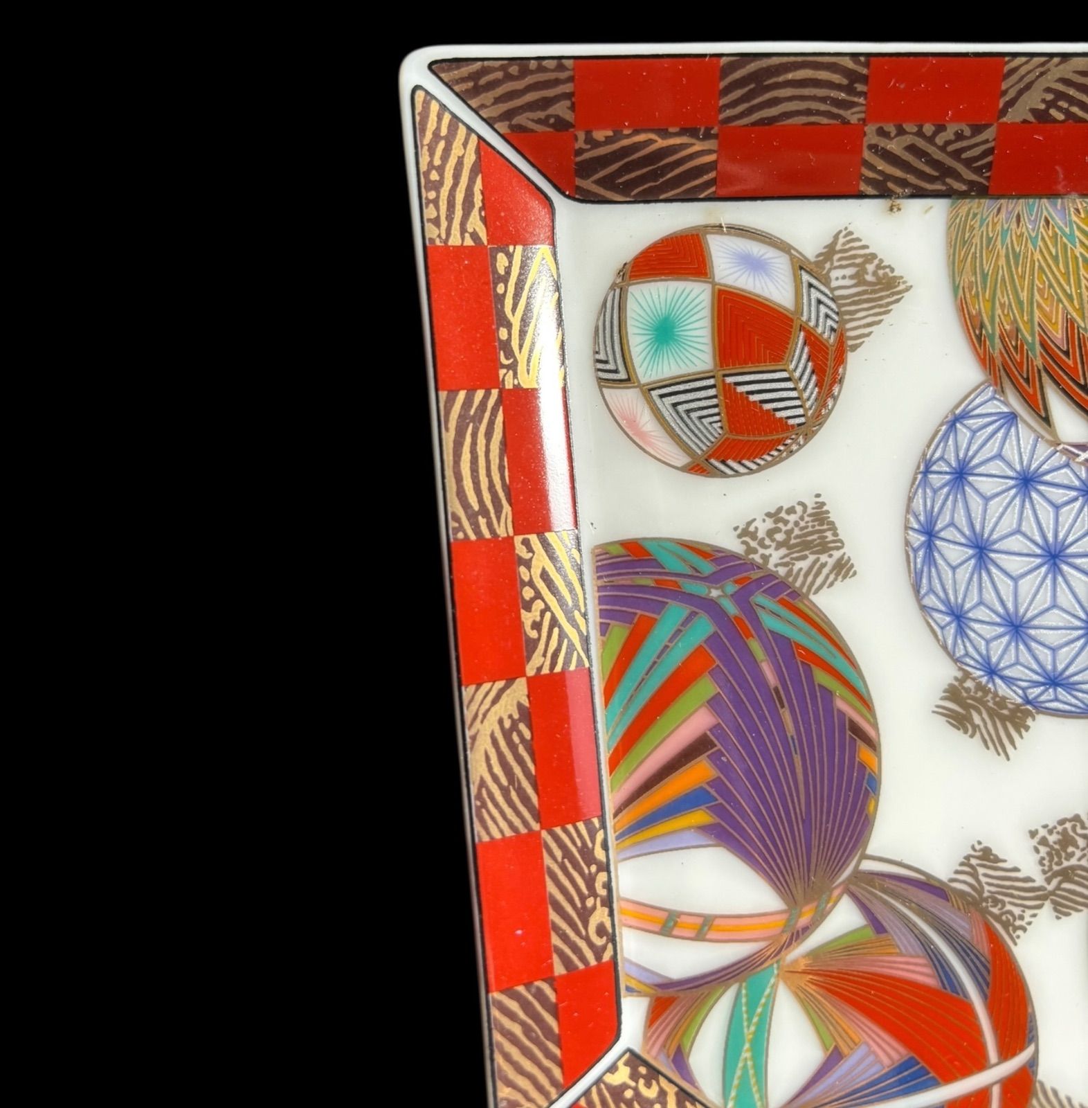 美濃焼　庫山窯　色絵手まり　羽子板皿 5枚と菓子鉢 美濃焼 庫山窯 色絵手まり 羽子板皿 5枚と菓子鉢