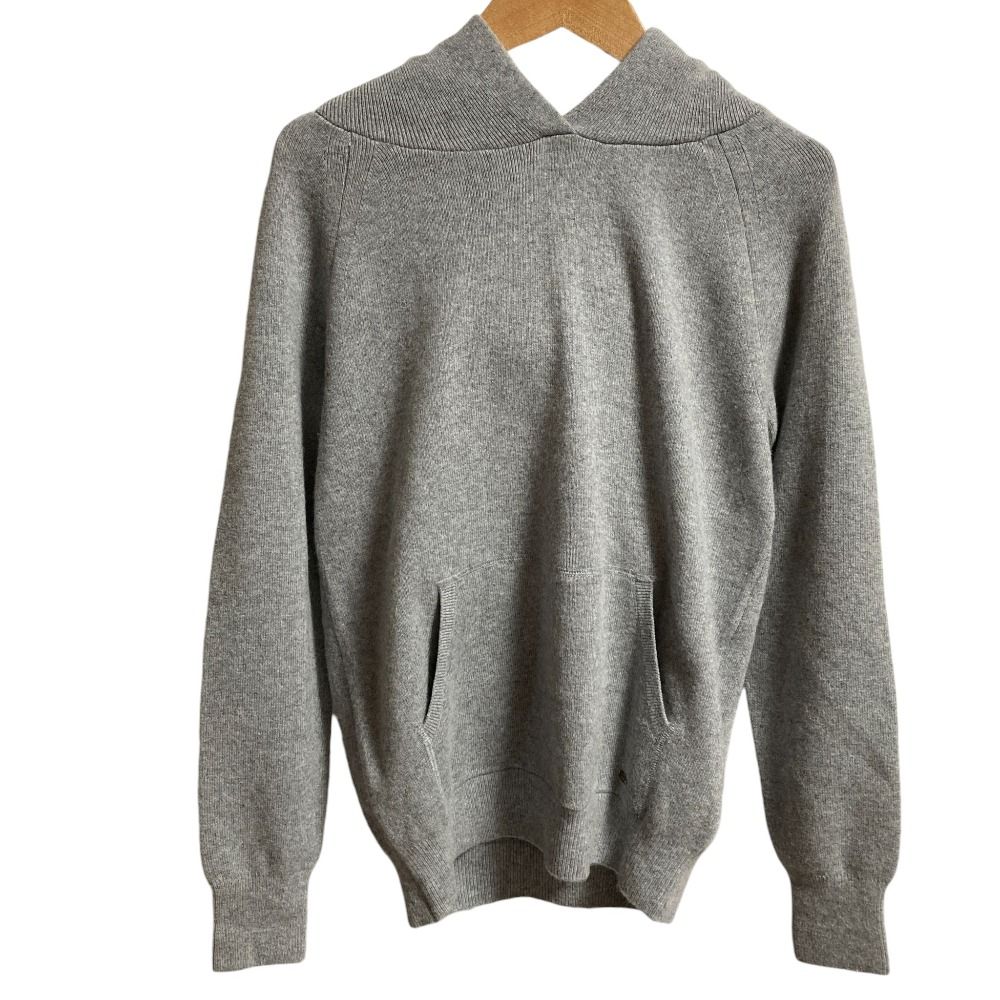 美品 ELDOS オルドス カシミヤ100％ エルボーパッチ プルオーバー ニットパーカー フーディー サイズS グレー レディース 古着  USED