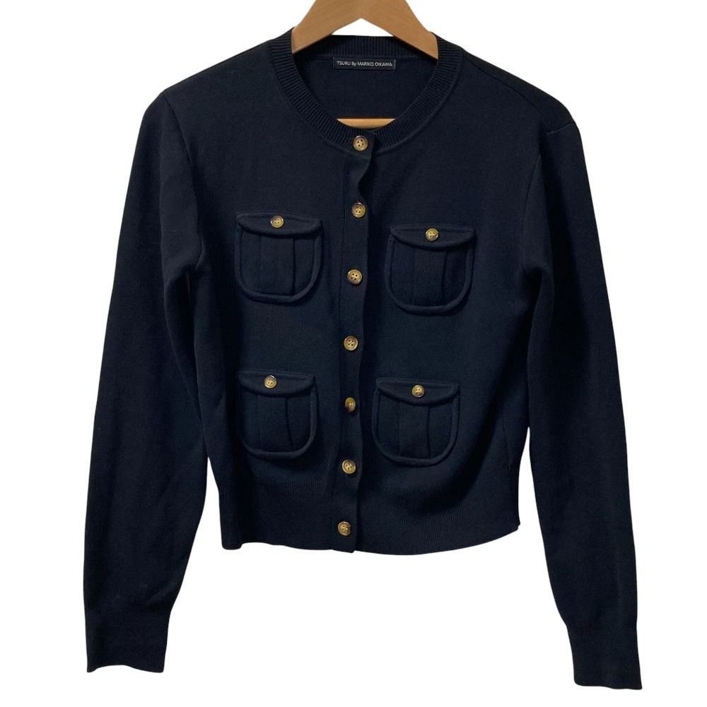 25 SS TSURU by Mariko Oikawa ツルバイマリコオイカワ Malena ニットカーディガン KN 1253280 サイズF ブラック レディース 古着