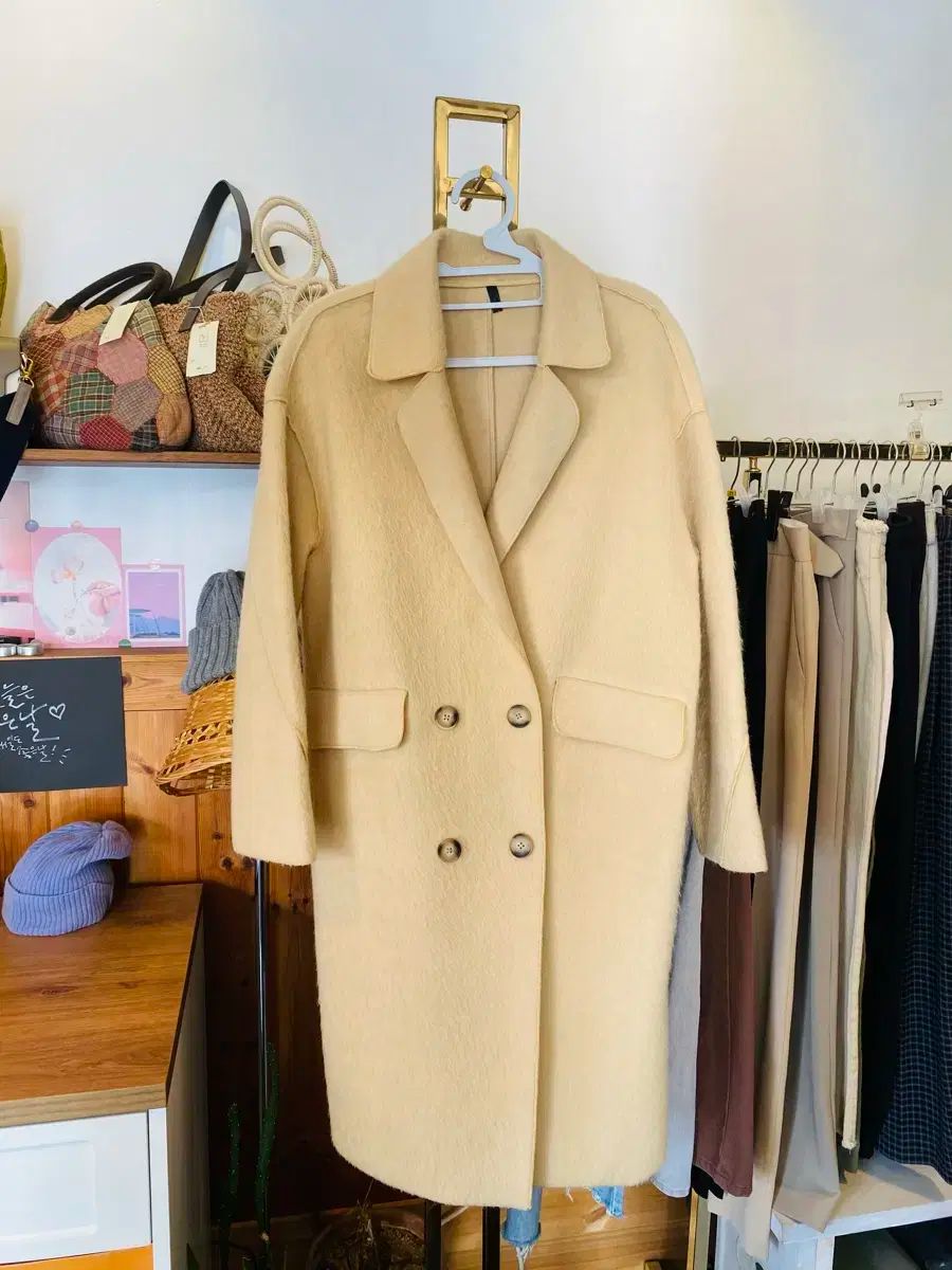 アルパカ アイボリー ダブルボタン コート