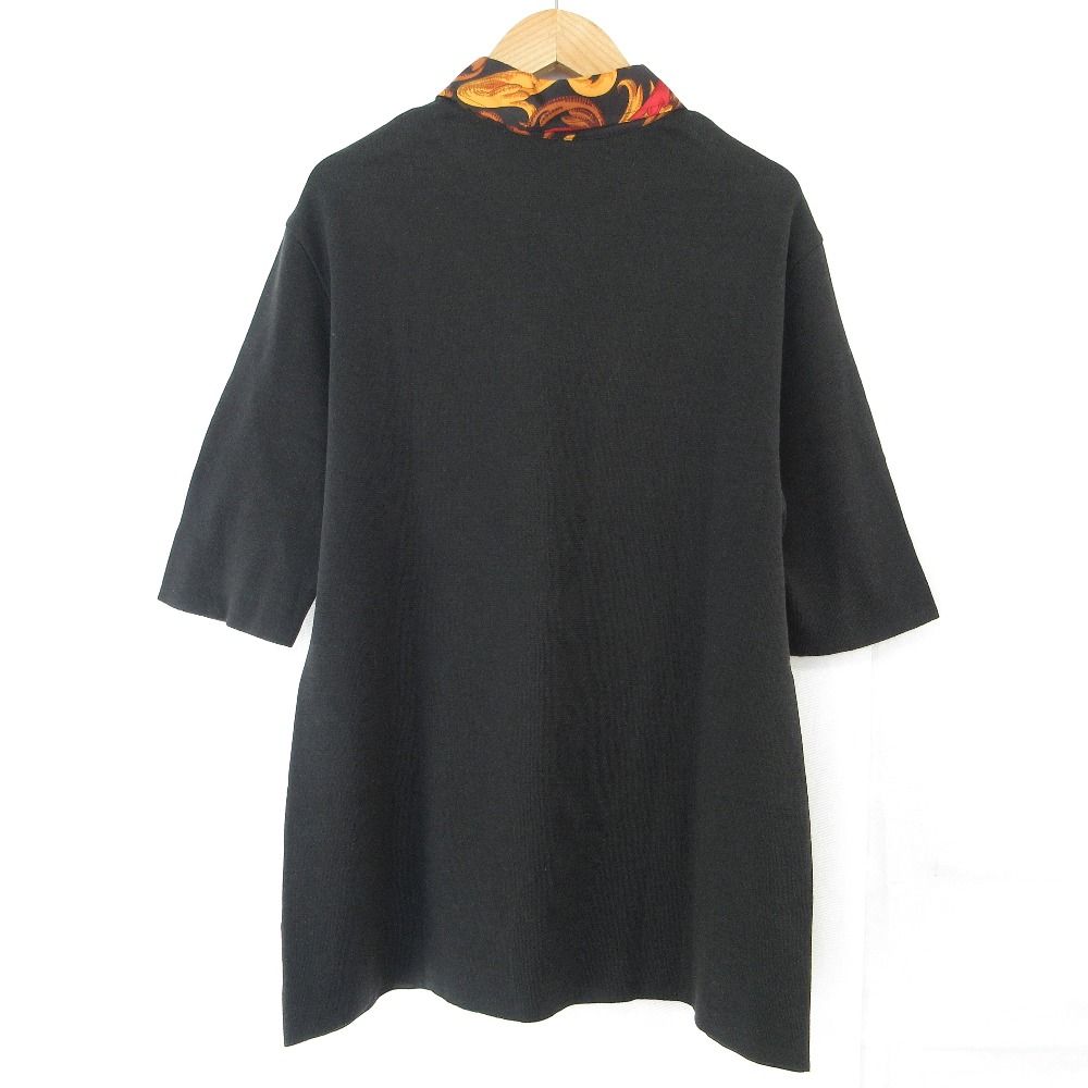 HERMS エルメス ツイルレーヌ シルク ニット 半袖 ポロシャツ ブラウス Mサイズ ブラック レディース 古着