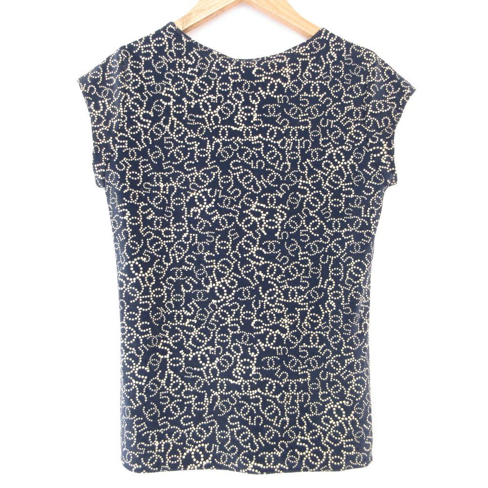 06P CHANEL シャネル ココマーク ベロア 半袖カットソー ブラウス P28279 18300 サイズ42 ネイビー レディース 古着