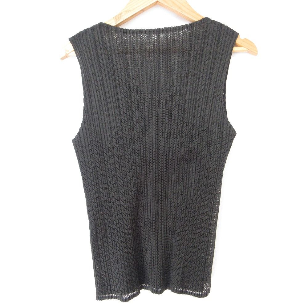 PLEATS PLEASE ISSEY MIYAKE プリーツプリーズ イッセイミヤケ メッシュ ノースリーブ カットソー PP06-JK701 サイズ3 ブラック レディース 古着