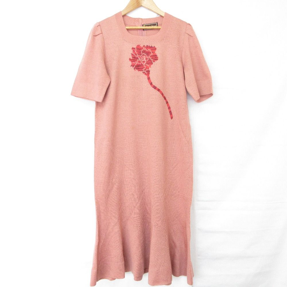 TOYOKO SAITO トヨコサイトウ フラワー刺繍 ニット ワンピース ピンク レディース 古着