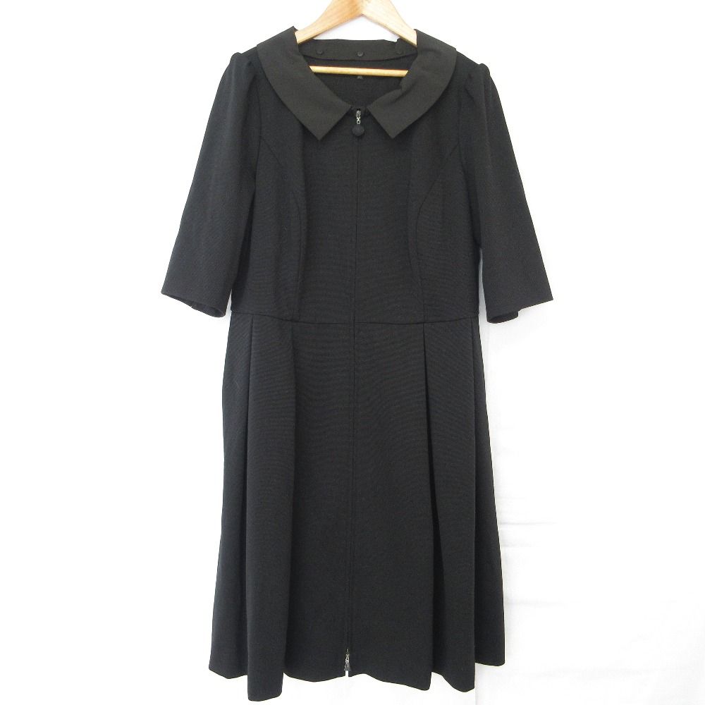 TO BE CHIC トゥービーシック 付け襟 ニット ワンピース コート 大きいサイズ 46 ブラック レディース 古着