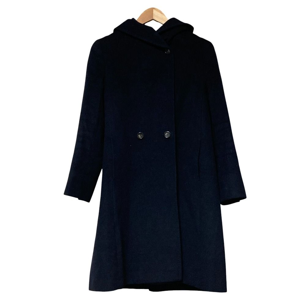 美品　23区　アンゴラ　ウール　フード　リバー　コート　38 ネイビー 良品 23区 ニジュウサンク ウールアンゴラビーバー フーデッド コート