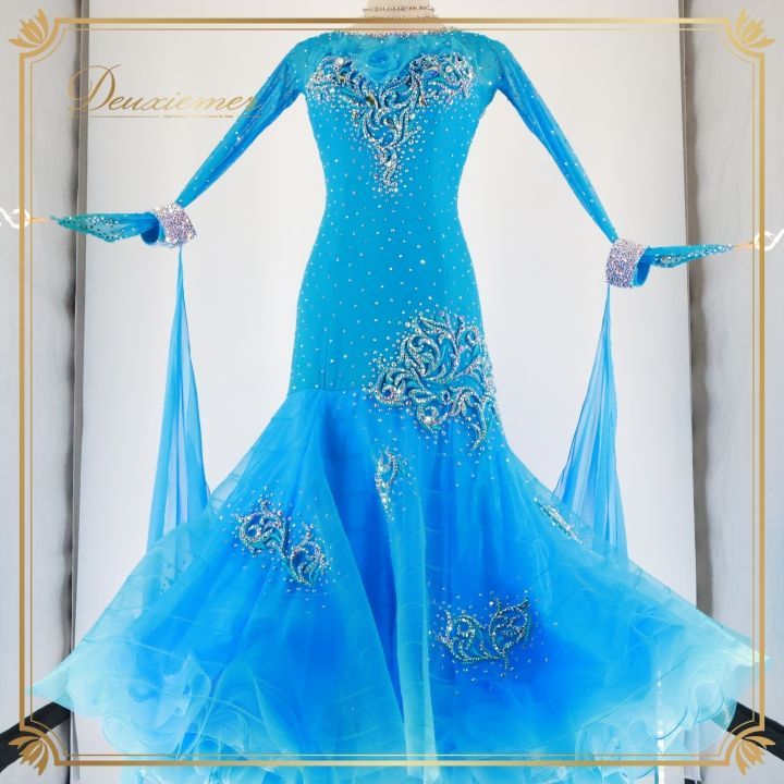 社交ダンス 衣装 チャコット Chacott ドレス ドレス ワンピース 水色 フロート 青 デモ 競技 ダンス パーティ 発表会 上品 感 ブルー系 ボリューム ダンス衣装 フォーマル おしゃれ