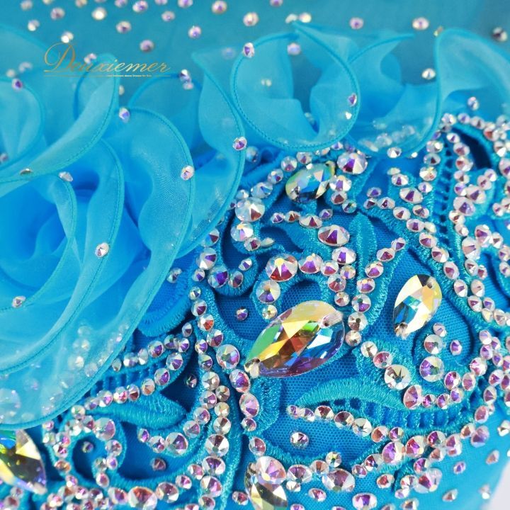 SALE！チャコット　ダンス衣装 ドレス　ブルー フリル 社交ダンス　M CHACOTT - 【日本製 社交ダンス衣装】ブルー Chacott チャコット