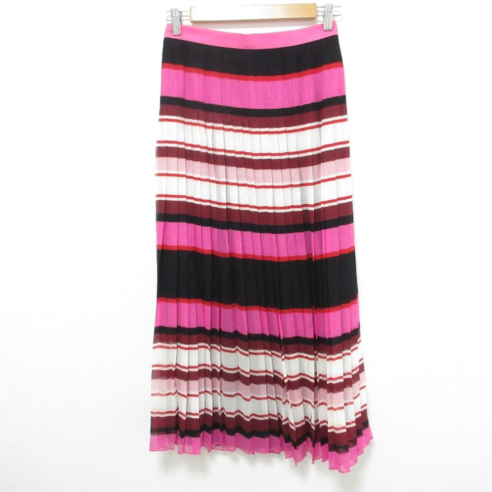 VALENTINO ヴァレンティノ ボーダー シルク プリーツロングスカート サイズ38 ピンク レディース 古着