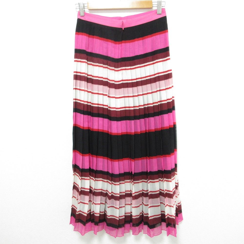 VALENTINO ヴァレンティノ ボーダー シルク プリーツロングスカート サイズ38 ピンク レディース 古着