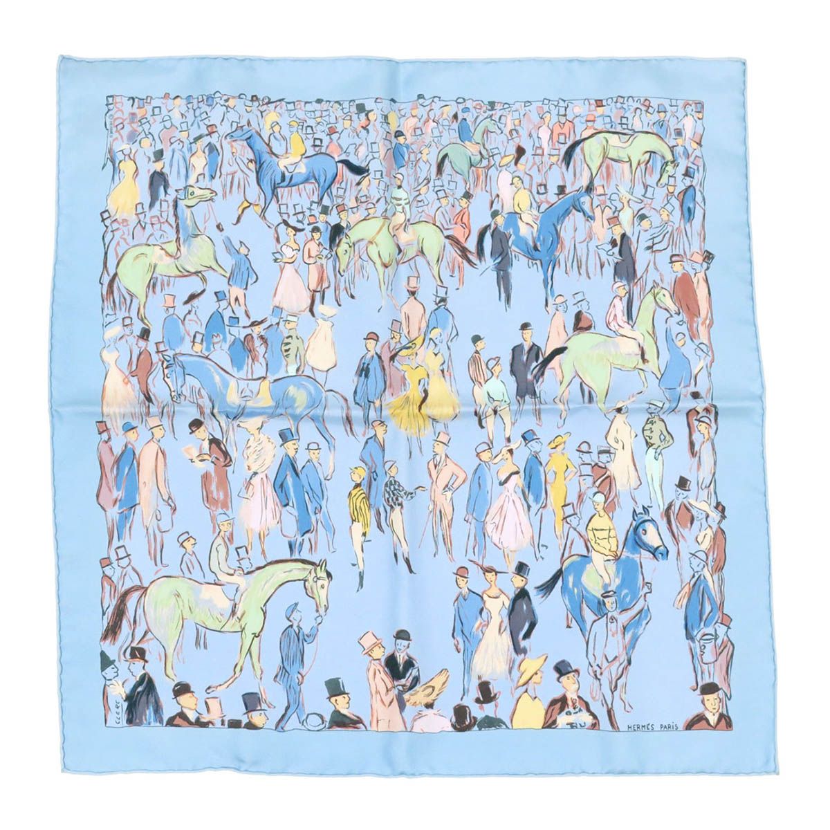 エルメス ガヴロッシュ パドック スカーフ ユニセックス ライトブルー HERMES アパレル 小物