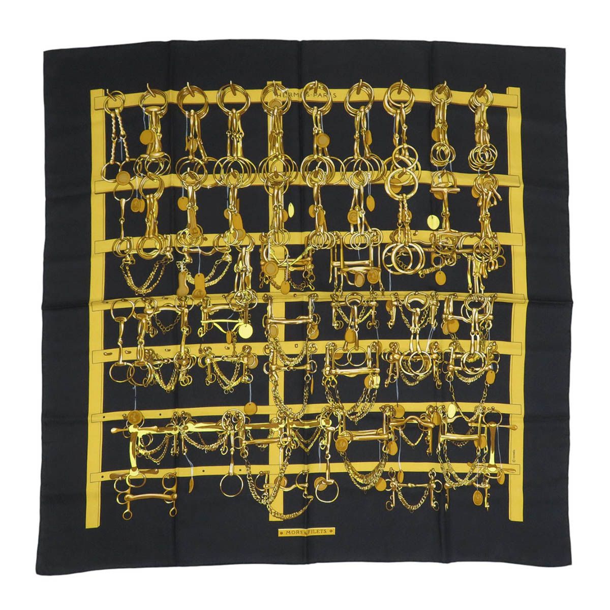 エルメス カレ 90 MORS&FILETS 馬具とビット ユニセックス ブラック HERMES アパレル 小物