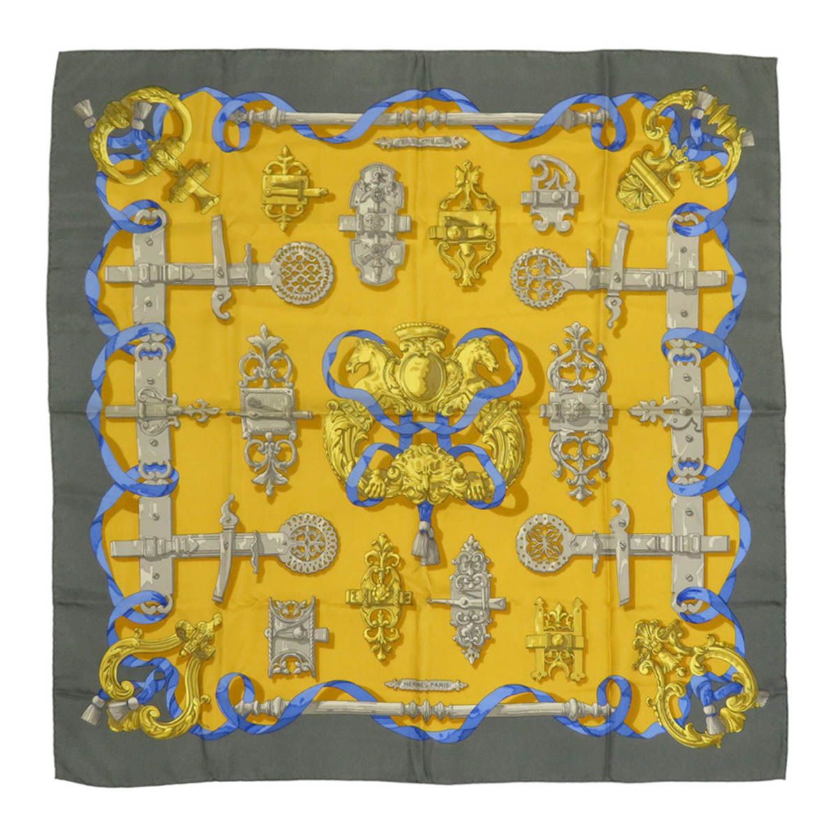 エルメス カレ 90 FERRONNERIE 鉄細工 ユニセックス イエロー グレー HERMES アパレル 小物