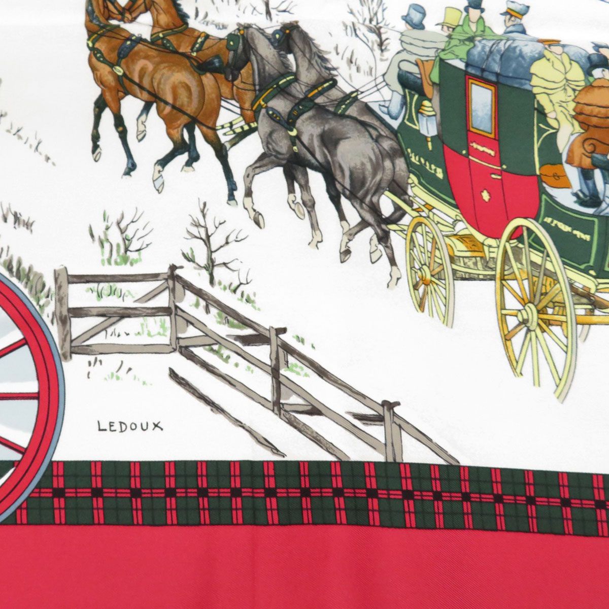  エルメス カレ 90 l Hiver en Poste 冬の郵便馬車 ユニセックス レッド HERMES アパレル 小物 バンダナ スカーフ 小物