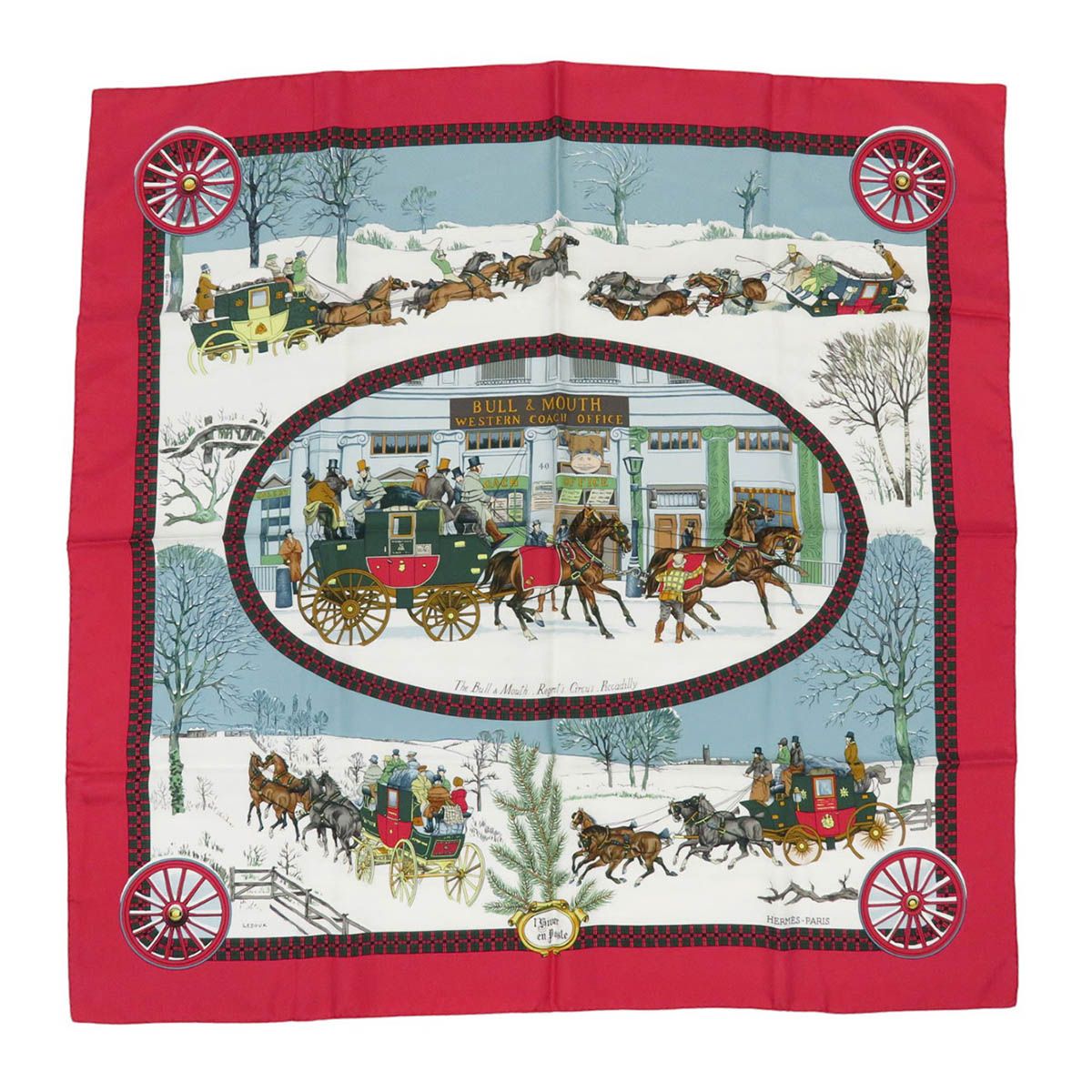 エルメス カレ 90 l Hiver en Poste 冬の郵便馬車 ユニセックス レッド HERMES アパレル 小物