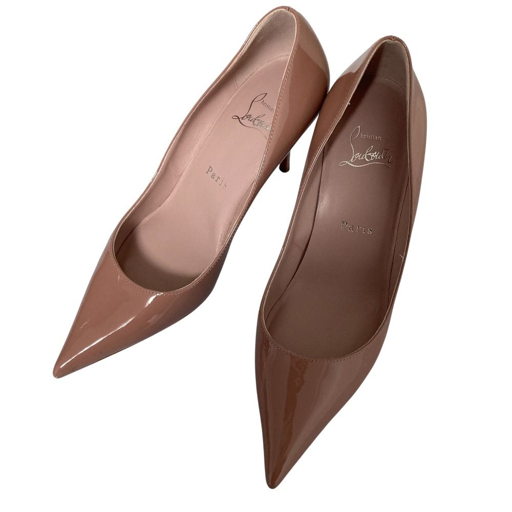 良品　クリスチャンルブタン　ヒール　オープントゥ　パテントレザー　茶　25cm 良品 クリスチャンルブタン ヒール オープントゥ パテントレザー 茶