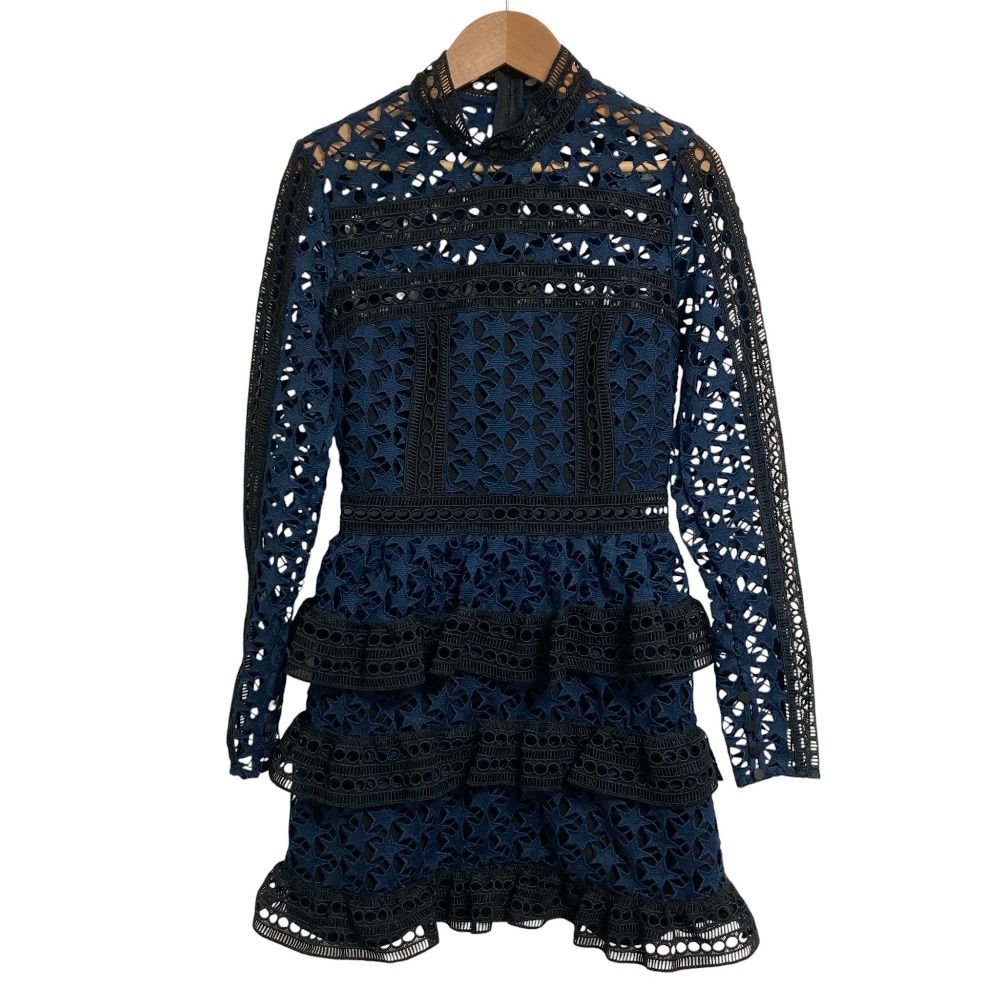 Self-Portrait セルフポートレート スターレースワンピース サイズUK6 ネイビー レディース 古着