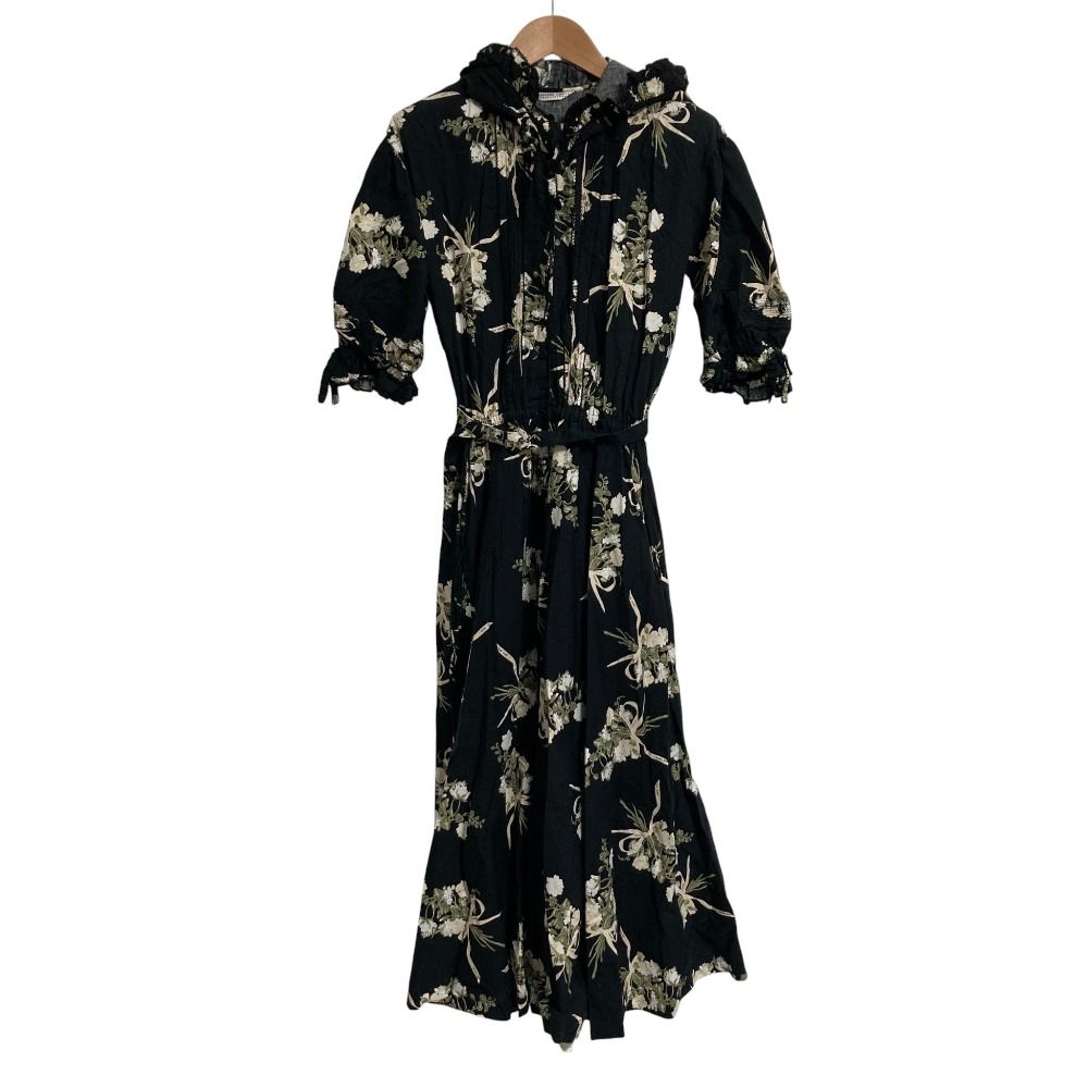 KANEKO ISAO カネコイサオ フラワープリント フーディーワンピース ブラック レディース 古着