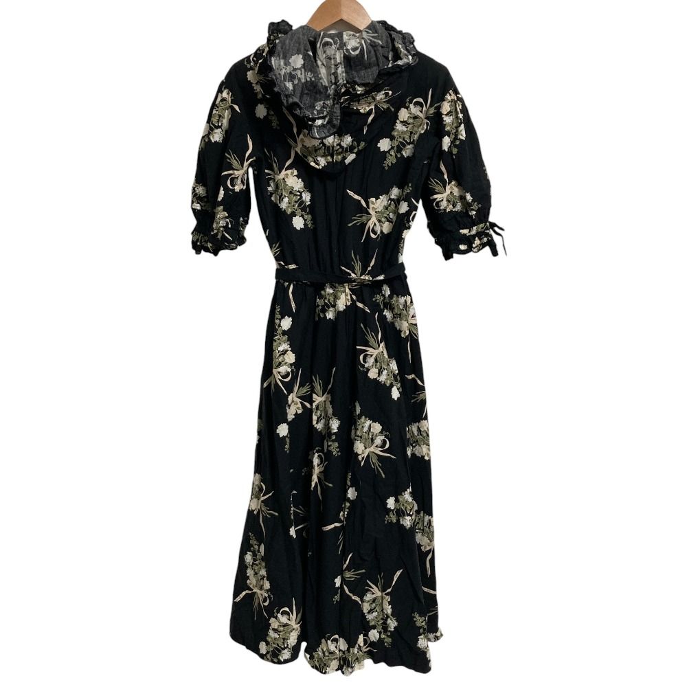 KANEKO ISAO カネコイサオ フラワープリント フーディーワンピース ブラック レディース 古着