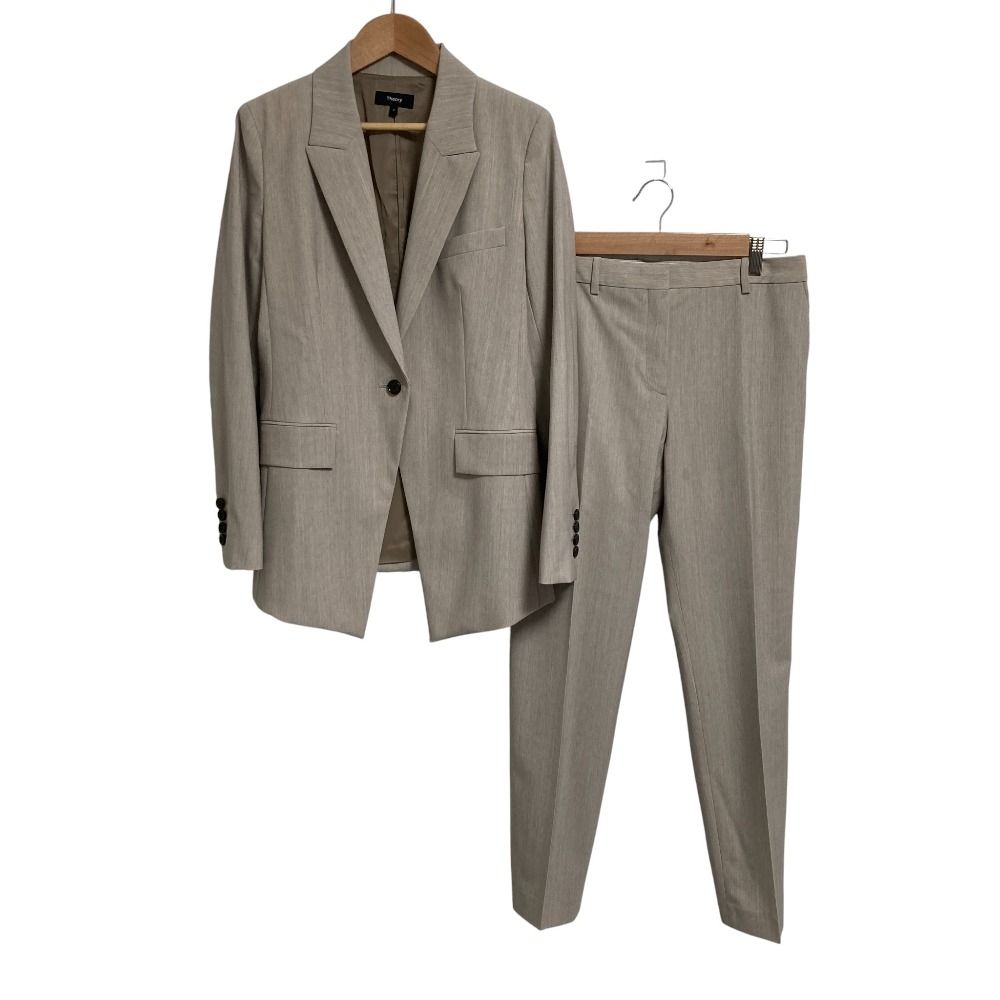 24SS theory セオリー TRACEABLE WOOL テーラードジャケット パンツ スーツ セットアップ サイズ2 グレージュ レディース 古着