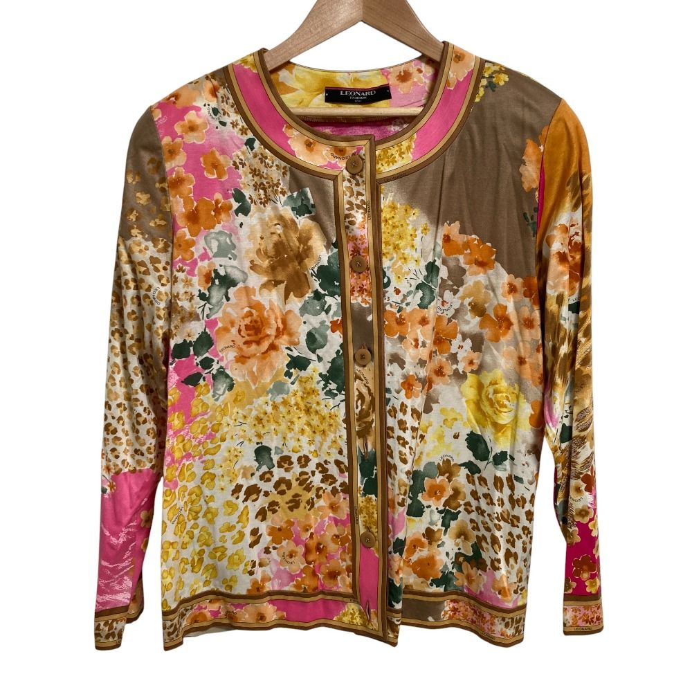 LEONARD レオナール ノー ジャケット カットソー アンサンブル サイズLL ピンク ブラウン レディース 古着