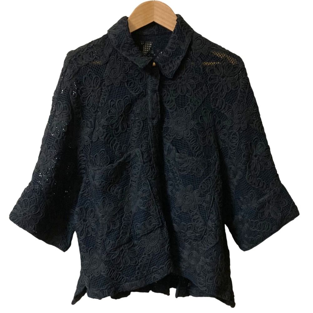 24SS GRACE CONTINENTAL グレースコンチネンタル バックタックレースシャツ 0124101184 サイズ38 ブラック レディース 古着