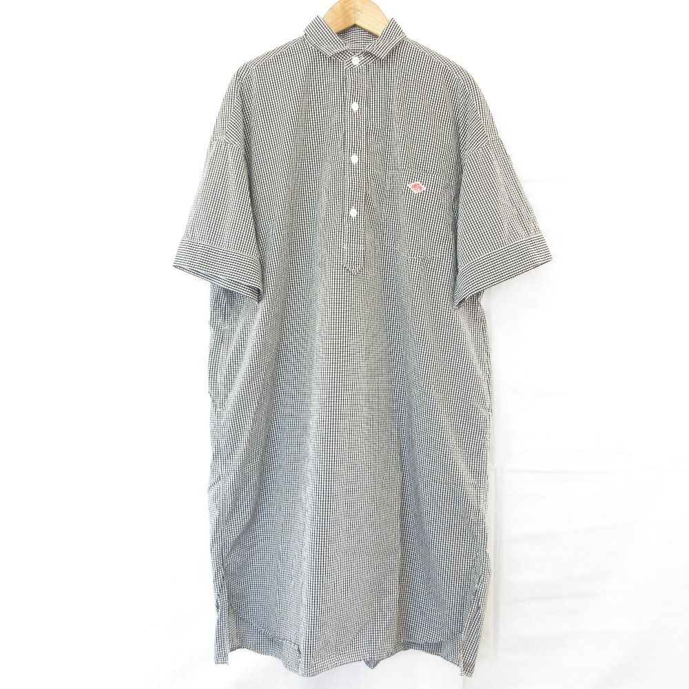 DANTON ダントン コットンポプリン プルオーバー チェック シャツワンピース 36 ブラック ホワイト レディース 古着