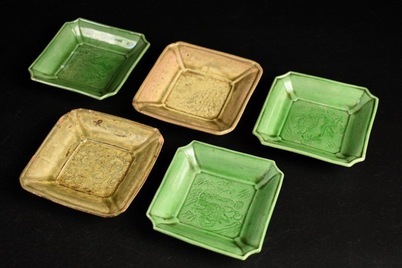 蔵C 9745 b 民平焼 龍文 小皿 四方皿 五客