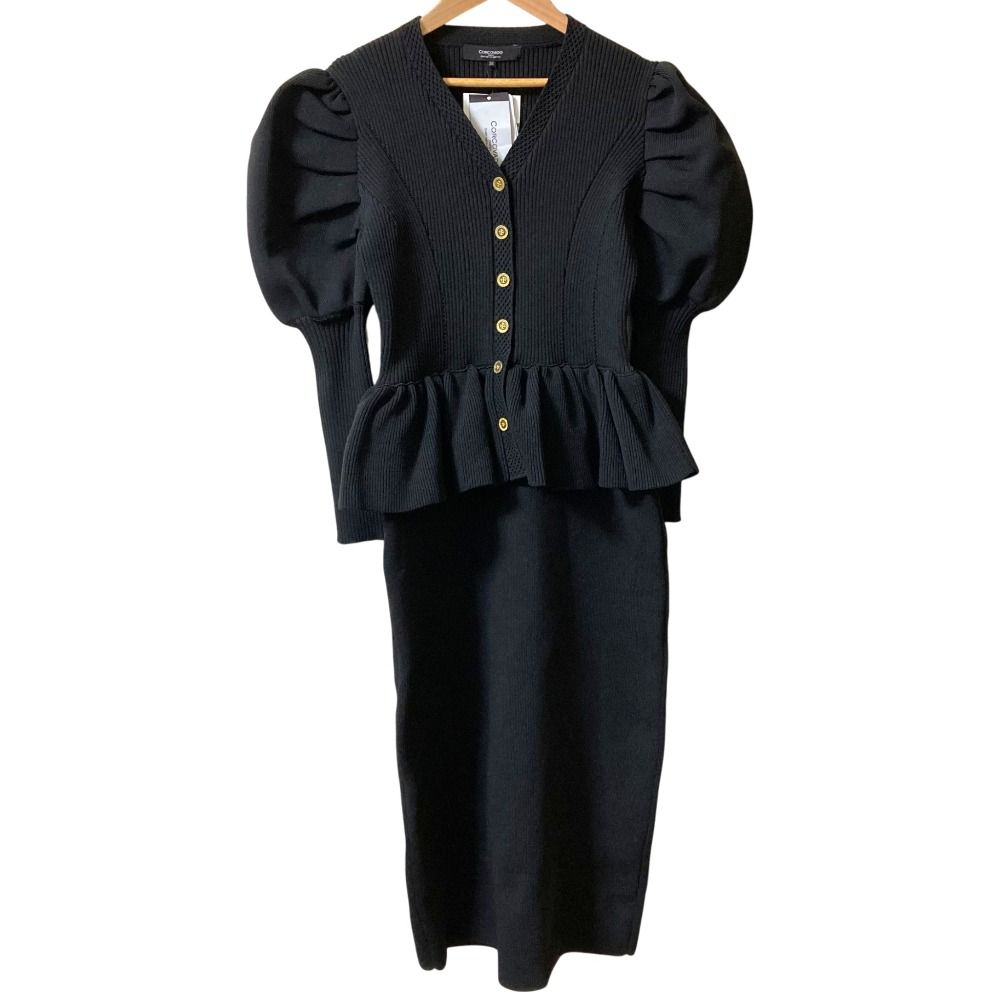 23AW CORCOVADO コルコバード ペプラムニット パフスリーブドレス ワンピース 322340027 サイズ38 ブラック レディース 古着