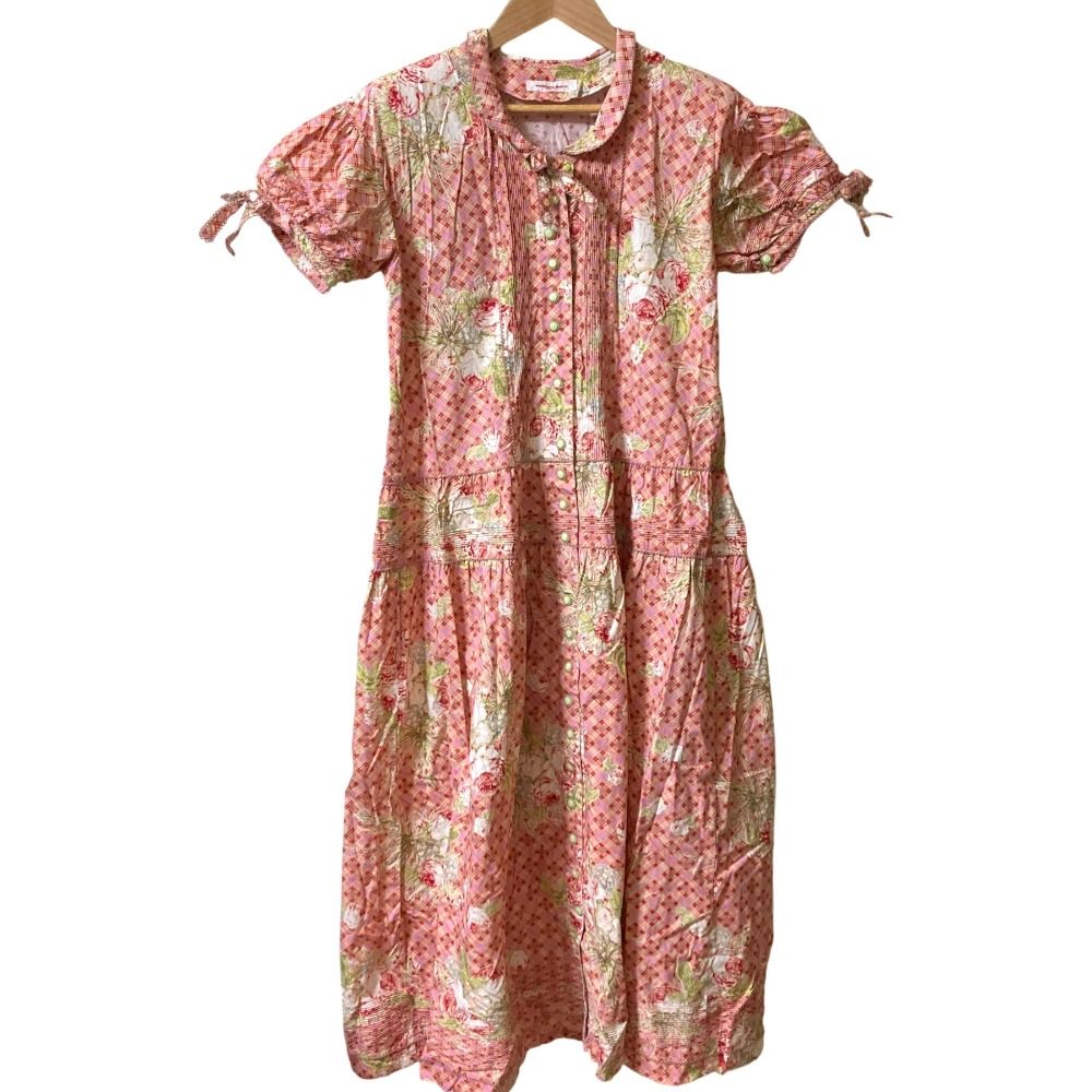 WONDERFUL WORLD ワンダフルワールド フラワープリント チェックワンピース ピンク系 マルチ レディース 古着