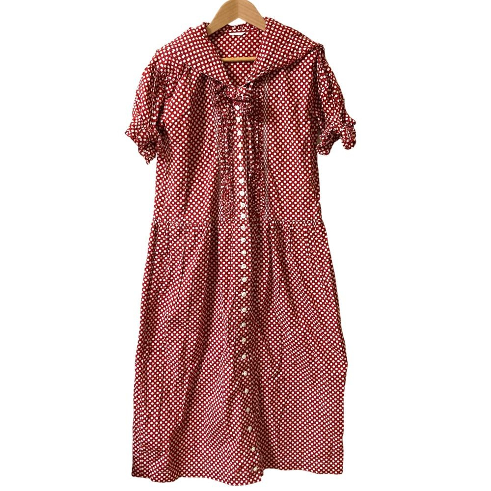 PINK HOUSE ピンクハウス フーディーショートスリーブ ドットワンピース レッド レディース 古着