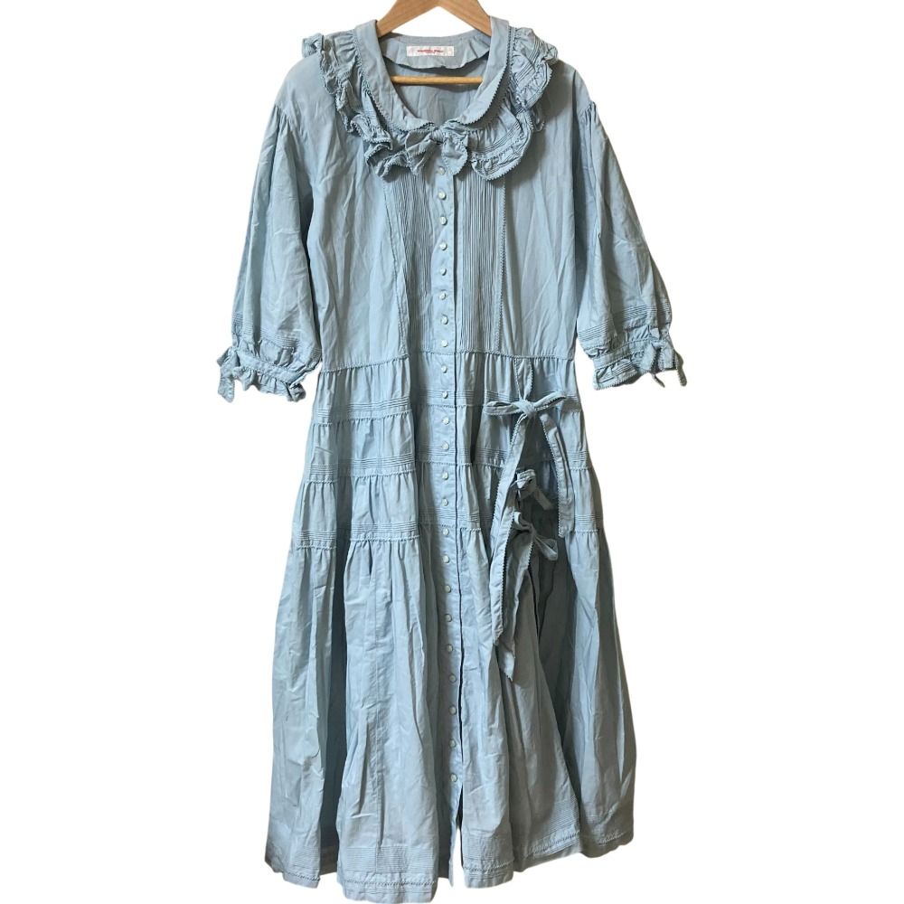 WONDERFUL WORLD ワンダフルワールド フリル リボンワンピース ライトブルー レディース 古着