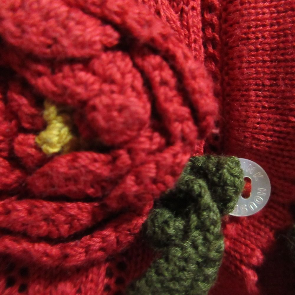 PINK HOUSE ピンクハウス フラワー刺繍 ニットカーディガン レッド レディース 古着