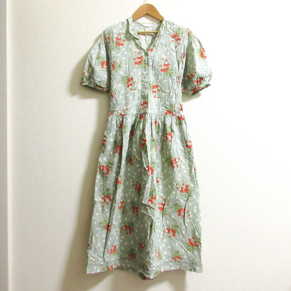 PINK HOUSE ピンクハウス フルーツ柄 ショートスリーブワンピース グリーン レディース 古着