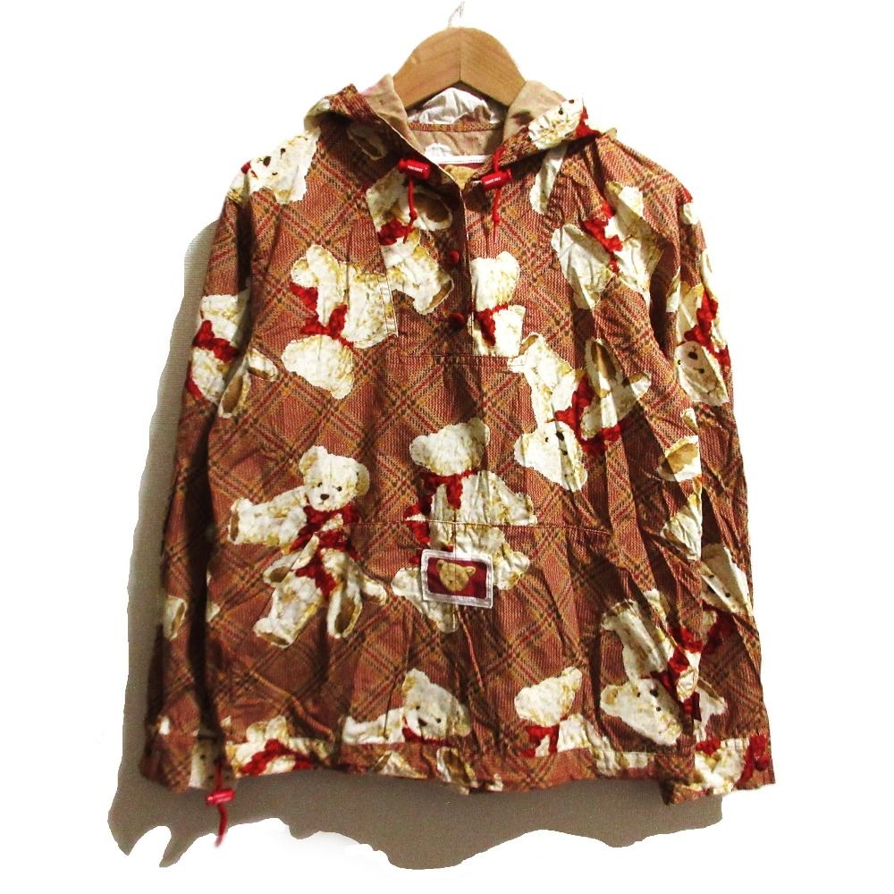 PINK HOUSE ピンクハウス くまさんプリント プルオーバーパーカー レッド ブラウン レディース 古着